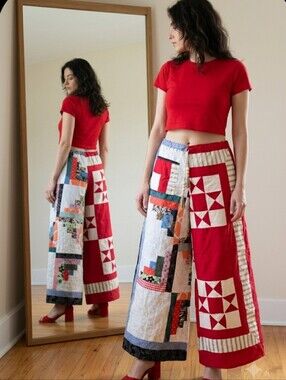 Upcycled Quilt-top Palazzo Pants M-L Tall Handmade Dont Throw It Out
